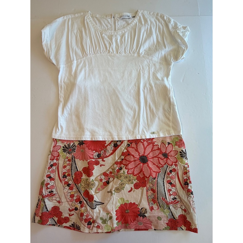 Calvin Klein White Empire Waist Top‎ and Limited Floral A-Line Skirt Set Small